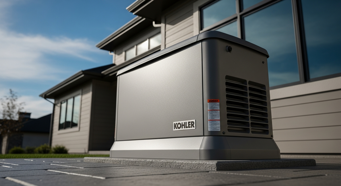 Premium KOHLER standby generator installed beside a modern home
